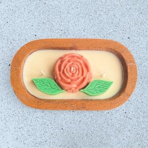 1️⃣2️⃣ oz 3-Wick Soy Candle - Pink Rose in Wooden Bowl